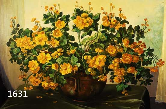BENFING, W., MALER DER 50ER JAHRE, STILLEBEN MIT GELBEN BLUMEN IN IRDENVASE, ÖL/LWD, RE. U. SIGN., CA. 60 X 80 CM, R.