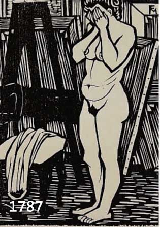 FELIXMÜLLER, KONRAD, 1897-1977, DAS VERSCHÄMTE MODELL, HOLZSCHNITT, HANDSIGNIERT UND NUM. 57/100, CA. 12 X 9,5 CM, WVZ NR. 578 A