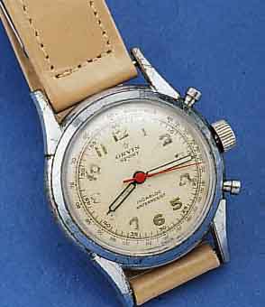 ORVIN HERRENARMBANDUHR, MIT FLY-BACK-FKT. D. ZENTRALSEK., UNRUHSTOPP DURCH DRÜCKER AUßEN 4 U. 2, SCHWEIZ UM 1952, METALL VERCHR., BER., ...