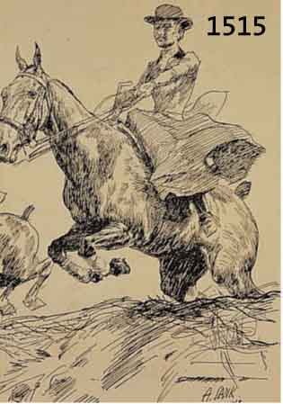 JANK, ANGELO, 1866-1940, REITER, ZWEI LITHOGRAPHIEN VON 1914, IM STEIN SIGN. UND DAT., CA. 18 X 15 CM, PP
