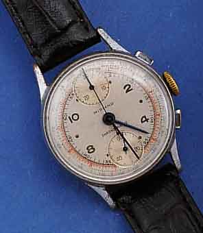 KONVOLUT:2 ARMBANDUHRCHRONOGRAPHEN, SCHWEIZ. FERTIGUNG UM 1940 M. VERSCH. TECHNIKEN, 1X BEZ. DOGMA M. FRÜHEM LANDERON-KAL. 48, NACH- VERCHR., ...