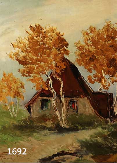SPITZER, KARL PHILIPP, HAUS HINTER HERBSTLICHEN BIRKEN, ÖL/MALKARTON, LI. U. SIGN., RÜCKSEITIG EIGENHÄNDIGE WIDMUNG, CA. 40 X 30 CM, R.