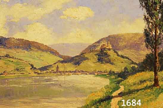 DÖRR, FERDINAND, 1880 BAD DÜRRHEIM-1968 KARLS- RUHE, AN DER MOSEL, BERNKASTEL MIT BURG LANDSHUT, ÖL/MALKARTON, RE. U. SIGN., RÜCK- SEITIG ...
