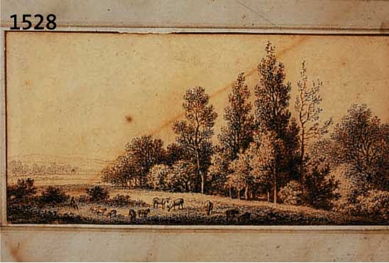 KOBELL, WILHELM VON, 1766 MANNHEIM-1855 MANN- HEIM, HIRTE MIT WEIDENDEM VIEH AUF WIESE AM WALDRAND, SEPIAZEICHNUNG, RE. OBEN SIGN. (STARK ...