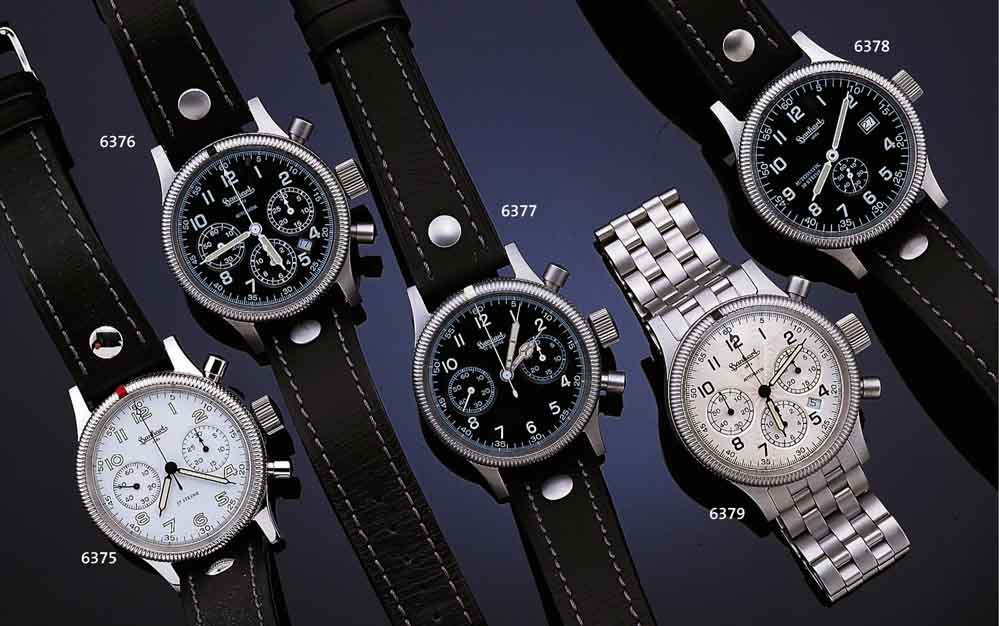 HANHART FLIEGERCHRONOGRAPH, NACHBILDUNG 40ER JAHRE, MATT. EDELST., BEIDS. SAPHIRVERGL.,VER- S., GUILL. KONTRASTZIFFERBL. M. 30 MIN.- U. 12 ...