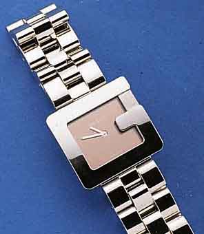 GUCCI DESIGNERDAMENARMBANDUHR, EDELST. POL. INCL. EDELST.-BAND M. DOPPELTER, UNSICHTB. SICHERHEITSFALTSCHL., ORIG.-ETUI, PAPIERE, GARANTIEKARTE ...