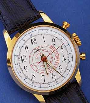 CIMIER ARMBANDUHRSCHEINCHRONOGRAPH, M. UNRUH -STOPP DURCH DRÜCKER AUßEN 2, METALL HARTVERG. , EMAILFARB. KONTRASTZIFFERBL. M. TACHYMETER- ...