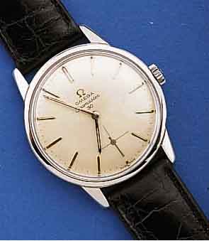 OMEGA HERRENARMBANDUHR SEAMASTER 30, EDELST. , BOD. GESCHR., BEI FERTIGST. WASSERGESCH., SCHWEIZ UM 1960, VERSILB. BL., LT. FLECKIG, 17 ST., ...