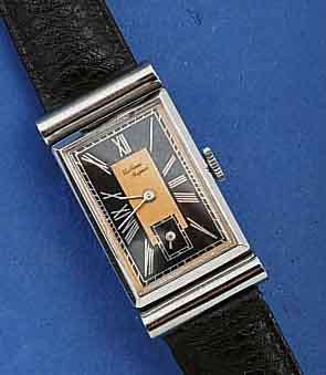 VUILLEMIN REGNIER ART-DECO ARMBANDUHR, SCHW. UM 1938, AUFWENDIGES EDELST.-GEH. M. WALZEN- FÖRMIGEN BEWEGL. BANDANST., 2-FARB. ART-DECO- BL. SIGN., ...