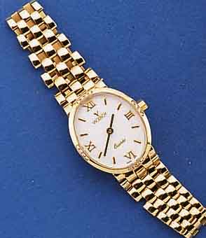 VICEROY DAMENSCHMUCKBANDUHR, UM 1996, GG 750 /000, SICHERHEITSKETTCHEN, BOD. AUFGEDR., BEI FERTIGST. WASSERGESCH., LÜN. M. DIAMANTBES., ZUS. CA. ...