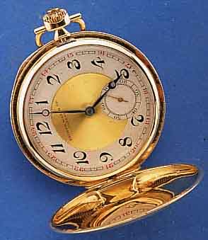 RECORD WATCH HERRENTASCHENUHR SAVONETTE, SCHWEIZ UM 1935, F. D. DEUTSCHEN MARKT, 14 CT. GG, BEIDE SCHALEN SYMMETR. GUILL., RAND KANN., ...