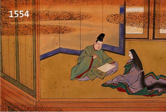 JAPANISCHER KÜNSTLER DES 19.JH., HOFDAME DIKTIERT EINEM HOFBEAMTEN, AQUARELL, UNDEUT- LICH SIGNIERT, CA. 35.5 X 40 CM, U.GL., R.