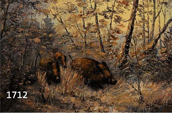 UNBEKANNTER KÜNSTLER, MITTE 20. JH., DURCHS WINTERLICHE UNTERHOLZ PRESCHENDE WILDSCHWEINROTTE, ÖL/LWD, UNLESERLICH SIGN., CA. 60 X 80 CM, R., ...