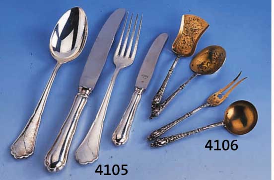 BESTECK FÜR 12 PERSONEN, 800ER SILBER, MEISTERMARKE KÜHN SCHWÄBISCH GMÜND, BEST. AUS: 12 MESSER (KLINGEN STAHL), 12 GABELN, 12 LÖFFEL, 12 ...