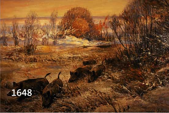 LORENZ, WILLI, 1901 KÖLN-1981, WILDSCHWEINRUDEL AM WINTERLICHEN WALDRAND, ÖL/LWD, RE. U. SIGN., CA. 60 X 80 CM, R.