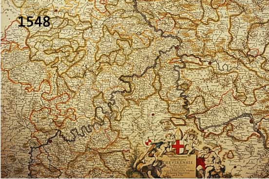 KUPFERSTICHKARTE VON DE WIT, 17. JH., ALTKOLORIERT, ZEIGT TRIER UND UMGEBUNG, FIGURALE KARTUSCHE, GEGLÄTTETE BUGFALTE, CA. 48 X 59 CM, PP, U.GL., ...