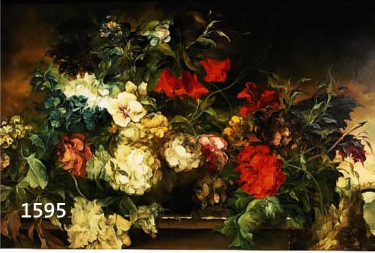 WITT, HEINRICH, ÜPPIGES BLUMENBOUQUET AM RANDE EINER TERRASSENBRÜSTUNG, IM HINTERGRUND BRÜCKE ÜBER BACHLAUF, ÖL/LWD, LI. U. SIGN., CA. 70 X ...