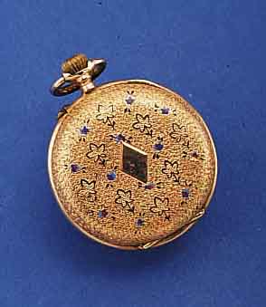 DAMENTASCHEN-/ANHÄNGEUHR, SCHWEIZ F. D. DEUTSCHEN MARKT UM 1905, ROSE-G 585/000, AUF- WENDIGES EMAILBL. M. GOLD- U. SILBERPIQUEARB., GLASRAND ...
