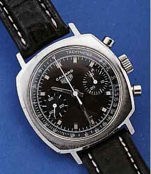 HEUER/LEONIDAS S.A. ARMBANDCHRONOGRAPH, CAMARO, SCHWEIZ UM 1969, EDELST., CARREE- CAMBRE-GEH., BOD. GESCHR., KONTRASTZIFFERBL., ...