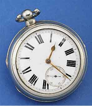 J. KIMBERLEY HERRENTASCHENUHR M. SCHLÜSSEL- AUFZUG, NICKEL M. ÜBERGEH., ENGLAND UM 1888, 2-TEILIGES EMAILBL. M. FETTEN RÖM. STUNDEN- ZEICHEN, ...