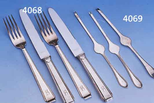 6 MESSER UND 6 GABELN, DEUTSCH UM 1928, 800ER SILBER, SCHWÄBISCH-GMÜND, HUGO BÖHM, BES.-MONOGR. B., REINES ART DECO, MIT ETUI