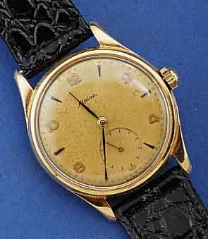 ALPINA HERRENGOLDUHR, SCHWEIZ F. D. SKANDIN. MARKT UM 1953, GG 585/000, BOD. GESCHR., M. WIDMUNGSGRAV., VERSILB. BL. FARBL. ALTERSBED. GETÖNT, ...