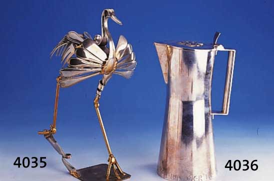 BESTECKSKULPTUR VON BOUVIER "REIHER", UNIKAT, CA. 34 X 22 X 19 CM, SIGN. BOUVIER UND DAT. 96, DER 1942 IN DER NORMANDIE GEB. KÜNSTLER, ...