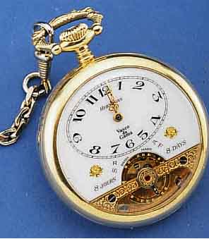 HEBDOMAS HERRENTASCHENUHR M. 8 TAGEWERK, SERIE VASCO DA GAMA, REPLIKA V. 1918, GEFERT. UM 1990, METALL VERG., EMAILFARB. KONTRASTZIFFER- BL., WERK ...