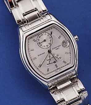 STOVARD JÜRGENSON HERRENARMBANDUHR, AUTOMA- TIK M. GANGRESERVEANZEIGE BIS 40 STD. U. 24 STD-ANZEIGE BEI 12, DAT., SCHWEIZ UM 1998, EDELST., ...