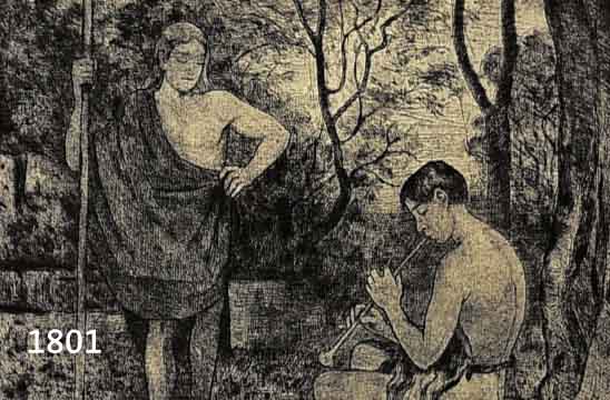 THOMA, HANS, 1839-1924, ZWEI JÜNGLINGE IM WALD, RADIERUNG, RE. U. HANDSIGNIER, BEZ.: PROBEDRUCK IV, CA. 20 X 24,5 CM