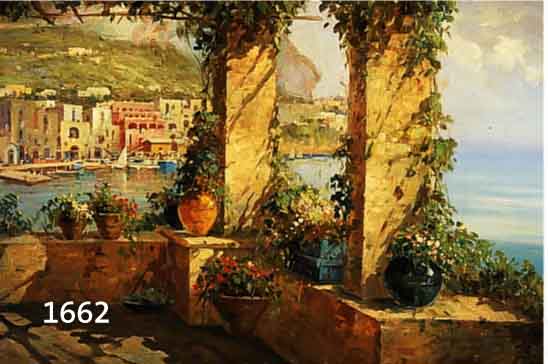 BRIANTE, EZELINO, GEB. 1901 NEAPEL - 1971, WIRKTE IN ROM, CAPRI U. FRANKREICH, ÖL/LWD., SONNENLICHTDURCHFLUTETE TERRASSE IN SÜDLICHER LANDSCHAFT ...
