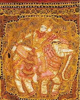 STICKEREI, BURMA, 49 X 46CM, EHZ 3 SILBER UND GOLDBROSCHIERT, UM 1900