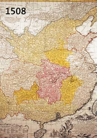 KONVOLUT VON 2 KARTEN CHINA, 1.) ALTKOLOR. KUPFERSTICHK. V. HOMANN ERBEN CA. 1745, REGNI SINAE VEL SINAE PROPIAE, MIT ÜBERGR. PRACHT- VOLLER ...