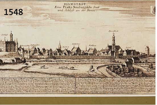KONVOLUT VON 2 BLATT HÖCHSTAEDT AN DER DONAU 1.) KUPFERSTICH V. BODENEHR CA. 1720, HÖCHSTAEDT EINE PFALTZ NEUBURGISCHE STATT UND SCHLOß AN DER ...