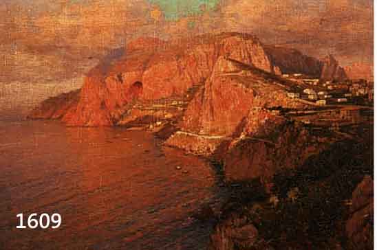 HAY, BERNARDO, GEB. 1864, ANSICHT VON AMALFI IM ABENDROT, ÖL/LWD, LI. U. SIGN., CA. 30 X 45 CM, R.