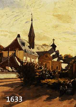 MASSAU, EDMUND, GEB. 1860 DÜSSELDORF, ANSICHT EINER DORFKIRCHE, ÖL/MALKARTON, RE. U. SIGN. UND DAT. 14.4.95, CA. 34 X 24 CM, R.