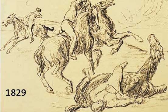 LIEBERMANN, MAX, 1847-1935, ZWEI LITHOGRA- PHIEN VON 1914: REITERKAMPF, DER SCHÜTZE, IN DER PLATTE SIGN., JE CA. 27 X 30 CM, PP