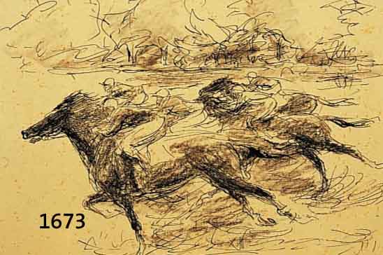 DILL, OTTO, 1884 NEUSTADT-1957 BAD DÜRKHEIM, PFERDERENNEN, FEDERZEICHNUNG, HANDSIGNIERT, CA. 16 X 23 CM, PP, U.GL., R.