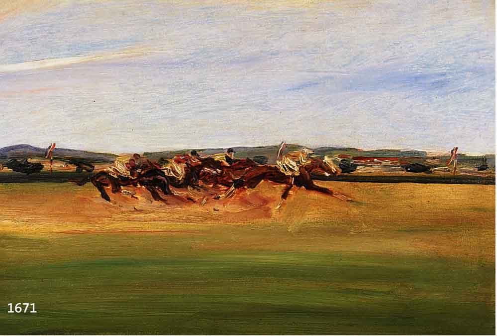 DILL, OTTO, 1884 NEUSTADT-1957 BAD DÜRKHEIM, PFERDERENNEN, ÖL AUF MALKARTON, UM 1920, HAND- SIGNIERT, CA. 35 X 48 CM, PP, R.