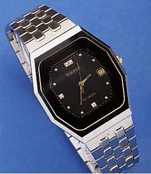 TISSOT HERRENARMBANDUHR CHRONOMETER, PR1500, SCHWEIZ 1981 M. ZERTIFIKAT, KRATZFESTES GEH., EDELST.-BODEN, EDELST.-ORIG.-BAND, SAPHIR- FLACHGL., ...