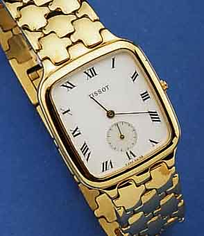 TISSOT HERRENARMBANDUHR, SCHWEIZ UM 1998, UNGETR. LAGERW., METALL HARTVERG. INCL. BAND, SAPHIRFLACHGL., EDELST.-BODEN GEDR., BEI FERTIGST. ...