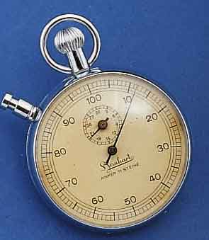 KONVOLUT: 2 EINHANDSTOPPER, 1X HANHART, DEUTSCHLAND UM 1952, METALL VERCHR., 30 MIN.- STOPPZÄHLER, 100ER AUßENTEILUNG (F. PROD. IN FABRIKEN), D. ...