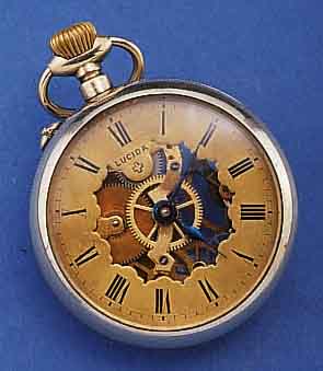 LUCIDA OFFENE HERRENTASCHENUHR, SKELET., BEIDS. MINERALVERGL., ROßKOPFTYP. WERKAUFBAU, STIFTENANKERHEMMUNG, ZAPFENUNR., GR. FEDERHAUS, D. CA. 51 ...
