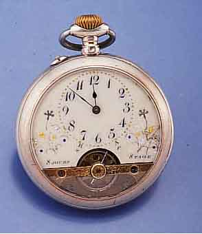 HEBDOMAS HERRENTASCHENUHR MIT 8-TAGE-WERK, 800ER SILBER, BER., EMAILBL. FEIN HAARR., GOLD- U. SILBERPIQUETARBEIT, WERK VERG., SCHWUNGBEREICH DER ...