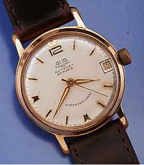 GLASHÜTTE HERRENARMBANDUHR AUTOMAT, DEUTSCH- LAND UM 1964, METALL ROSEVERG., EDELST.-BODEN GEDR., ZENTRALSEK., DATUM, 23 ST., ZENTRAL- ROTOR, KAL. ...
