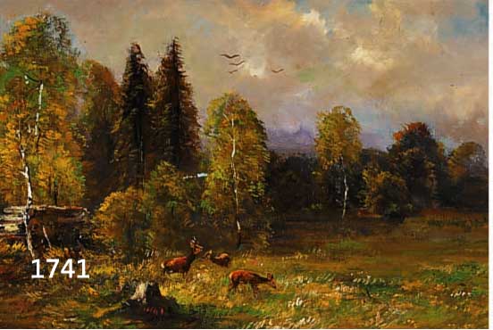 MÜLLER, MORITZ, 1841 MÜNCHEN-1899 MÜNCHEN, BEKANNTER TIERMALER, WAR SCHÜLER WILHELM VON KAULBACHS, REHBOCK UND REHE AM WALDRAND, ÖL/ LWD, ...