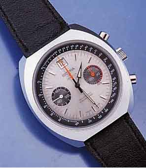 SICURA ARMBANDCHRONOGRAPH, MASSIV METALLGEH. HARTVERCHR., EDELST.-BODEN GESCHR., MINERAL- FLACHGL., SCHWEIZ UM 1972, 30-MIN.-STOPPZÄHLER DATUM BEI ...