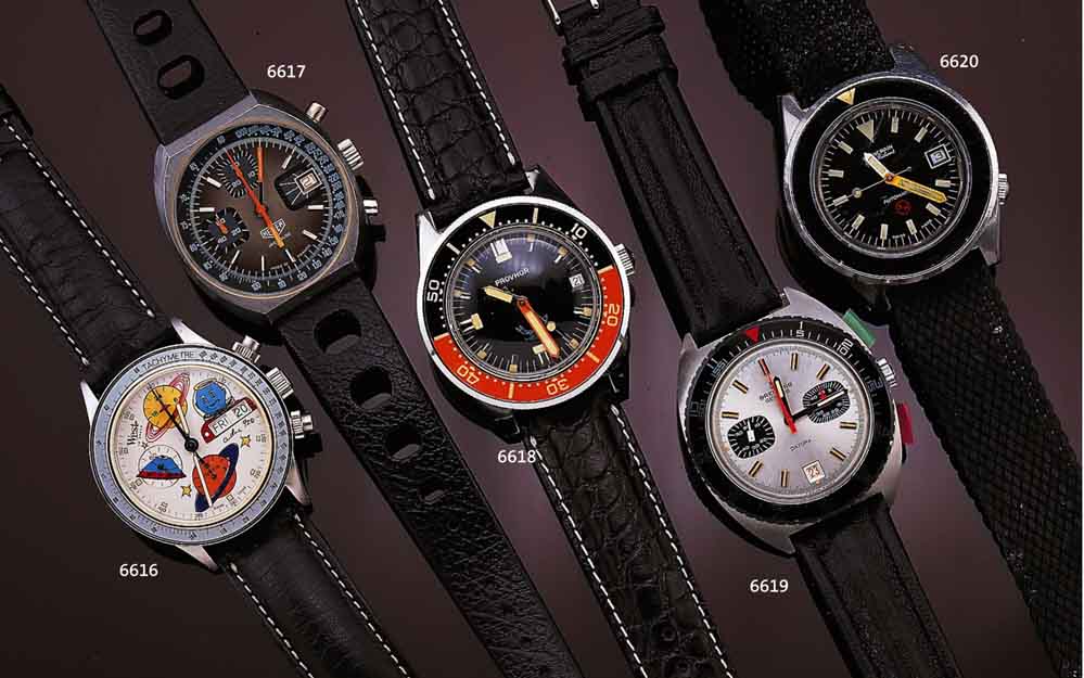 HEUER/G.MONNIN ARMBANDCHRONOGRAPH, SCHWEIZ/ FRANKREICH UM 1972, MASSIV EDELST., BODEN GE- SCHR., SELTENE KONSTELLATION, MINERALFLACHGL., ...