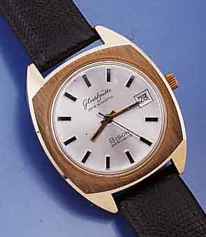 GLASHÜTTE HERRENARMBANDUHR SPEZIMATIC SERIE BISON, DEUTSCHLAND UM 1970, MASSIV METALL HARTVERG., EDELST.-BODEN GEDR., KAL. 57/734, ZENTRALROTOR, ...