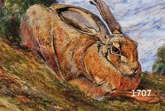 Dahlem, Josef, 1872-1955, Sitzender Hase, Öl/Malkarton, li. u. sign., rÜckseitig Ausschnitt eines GemÄldes mit Enten dort auch Nachlaßstempel ...